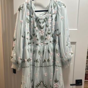 Floral Embroidered with Sequins Dress - Light Blue